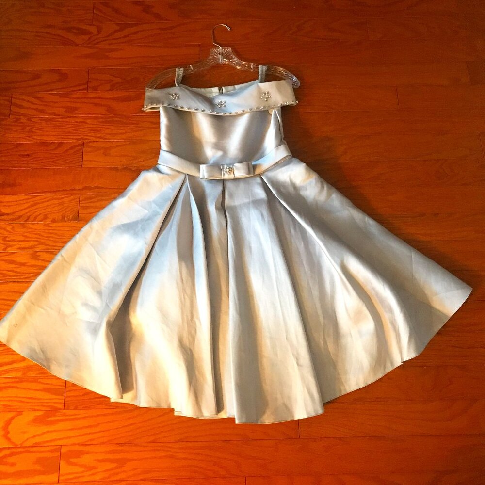 OMAYSAA: NWT GRAY  TAFFETA OFF THE SHOULDER SWING SKIRT FORMAL COCKTAIL DRESS